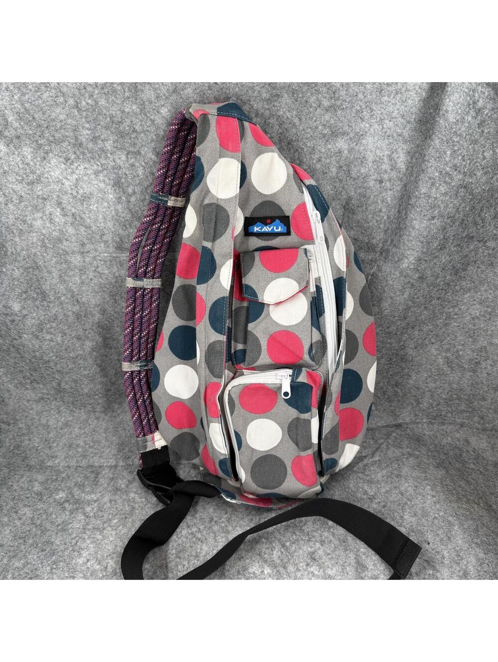 Kavu Rope Sling Crossbody Travel Bag Got Dots Pattern Gray Red White Navy 502